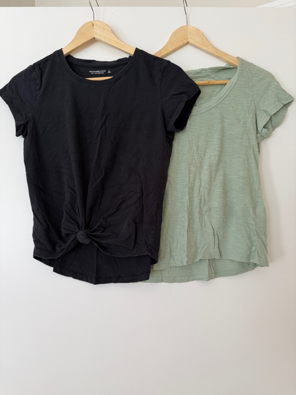 Black Knot-Front Tee and Sage Crewneck Tees - Women Small Cotton